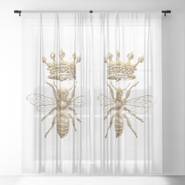 Queen Bee | Vintage Bee with Crown | Gold and White | Sheer Curtain