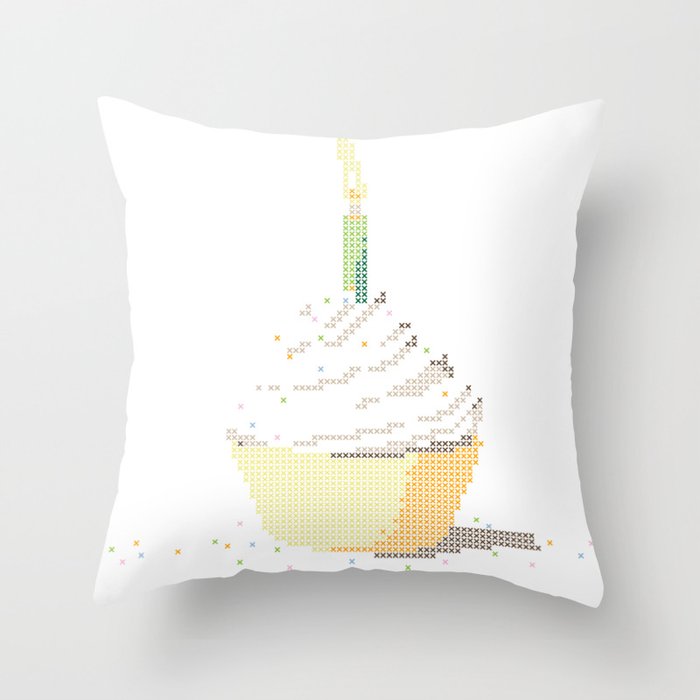 Happy Birthday Cupcake in a Real Cross Stitch Pattern - Color Coded Chart - Wearable Fiber Art Patte Throw Pillow