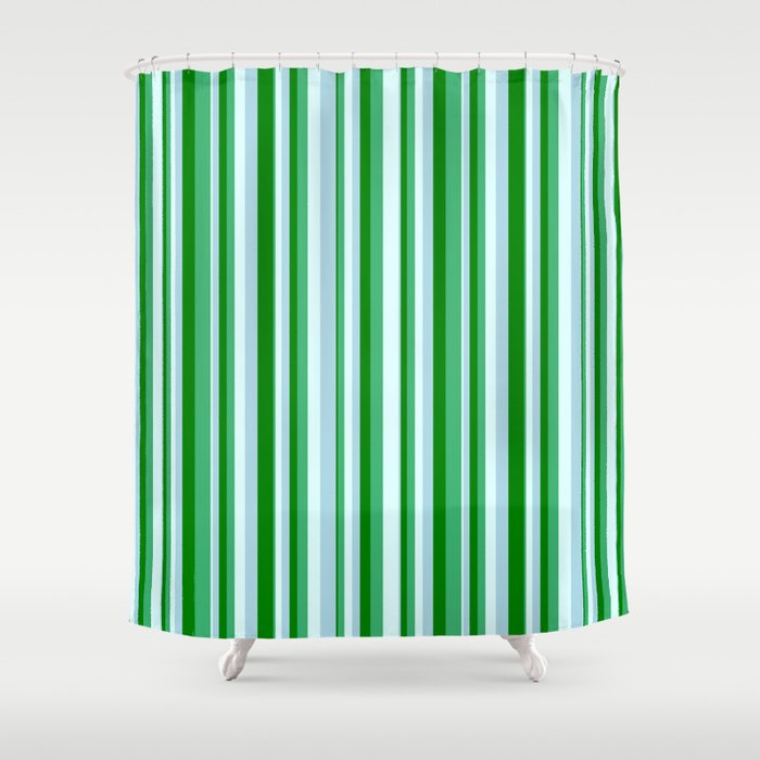 Light Cyan, Light Blue, Green, and Sea Green Colored Pattern of Stripes Shower Curtain