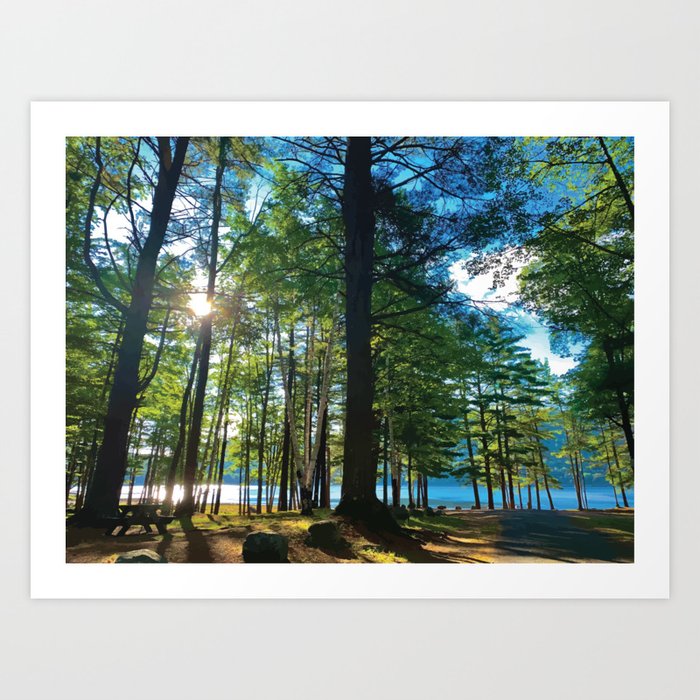 Tree Grove & Lake Sunrise Art Print