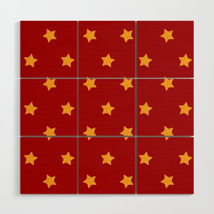 Christmas Pattern Red Yellow Star Wood Wall Art