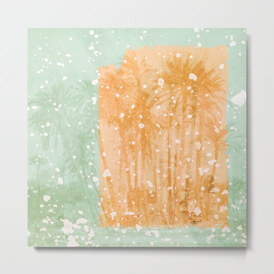 Palm Trees in Teal and Peach Metal Print