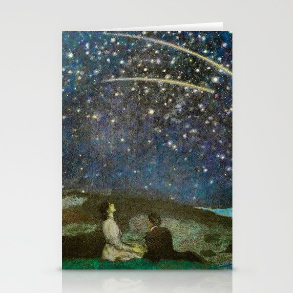 Shooting Stars, Summer Night by the Sea, Watch Hill, Rhode Island landscape by Franz Von Stuck Stationery Cards