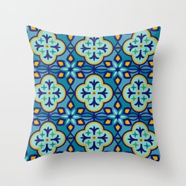 Moroccan Tiles in Blue Hues Throw Pillow
