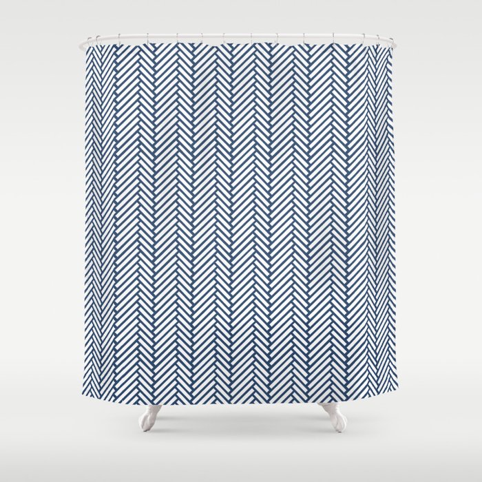 Herringbone Navy Blue Shower Curtain