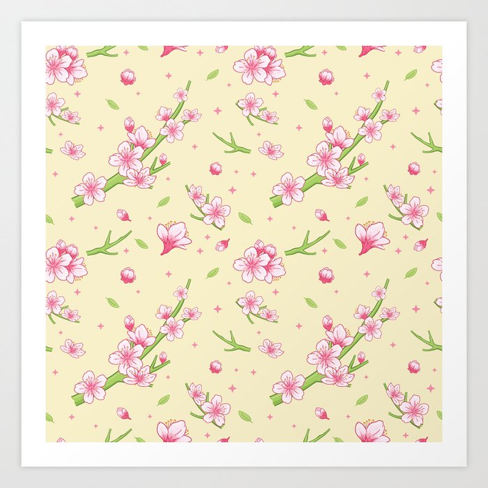 Cherry Blossom Flower Pattern 24 Art Print