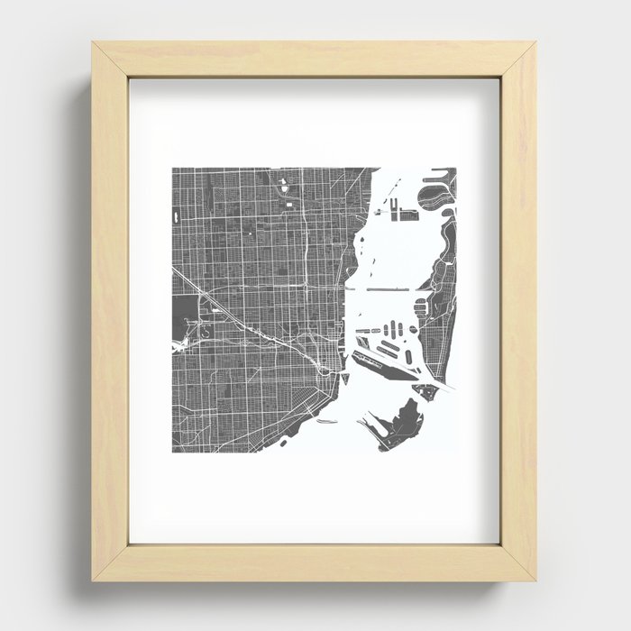 Miami USA Modern Map Art Print Recessed Framed Print
