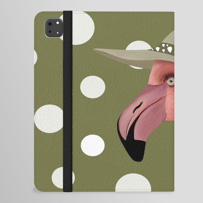 Flamboyant Flamingo on Green Large Polka Dot Pattern iPad Folio Case