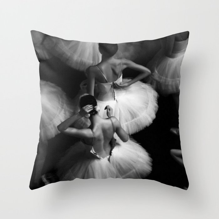 Ballerinas getting ready for the big performance black and white photograph - photographs Throw Pillow