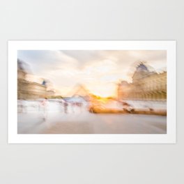 The Louvre at Sunset Art Print | Clouds, Color, France, Romantic, People, Orange, Summer, Movingscape, Louvre, Sunset 
