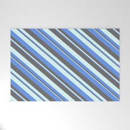 [ Thumbnail: Cornflower Blue, Dim Gray, and Light Cyan Colored Striped Pattern Welcome Mat ]