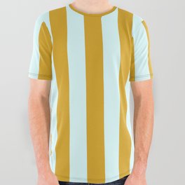 [ Thumbnail: Goldenrod & Light Cyan Colored Lines Pattern All Over Graphic Tee ]
