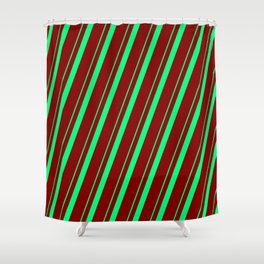 [ Thumbnail: Green & Maroon Colored Lines Pattern Shower Curtain ]