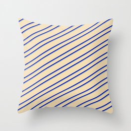 [ Thumbnail: Tan, Blue, and Cornflower Blue Colored Lines Pattern Throw Pillow ]