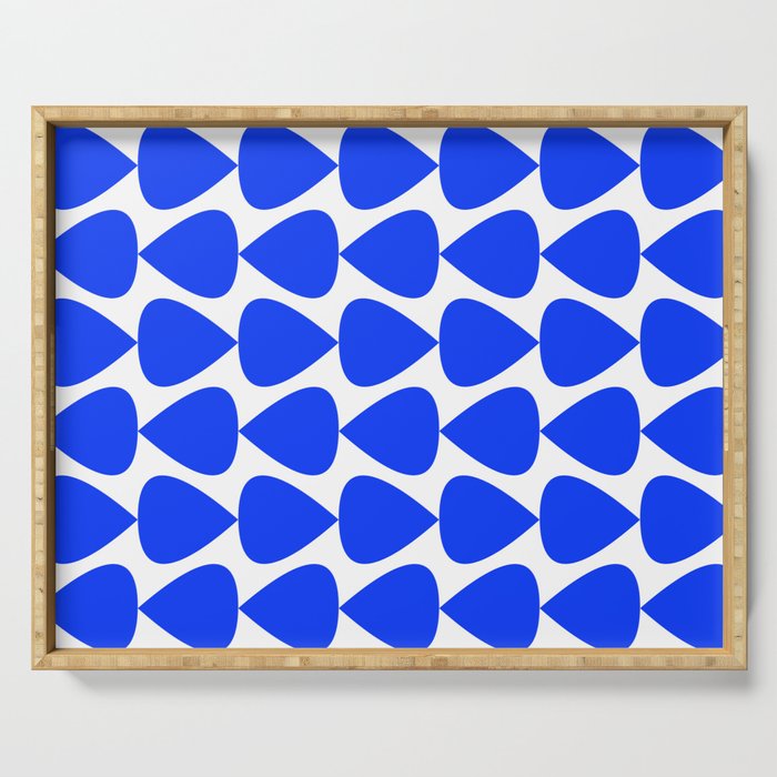 Plectrum Geometric Minimalist Pattern in Electric Blue and White Serving Tray