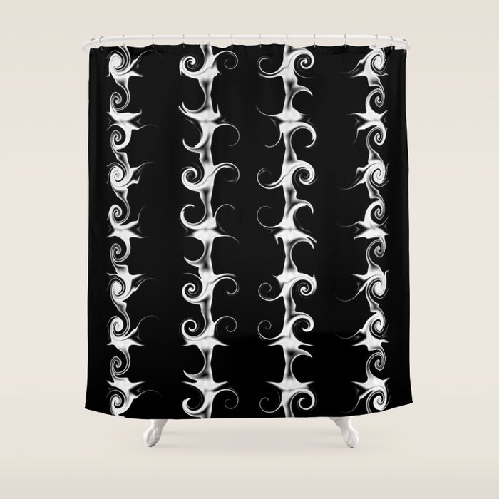 Gothic Black and White Linear Curlicue Pattern Shower Curtain by taiche