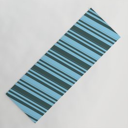 [ Thumbnail: Sky Blue and Dark Slate Gray Colored Lines Pattern Yoga Mat ]
