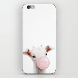 Baby Goat Blowing Bubble Gum, Pink Nursery, Baby Animals Art Print by Synplus iPhone Skin