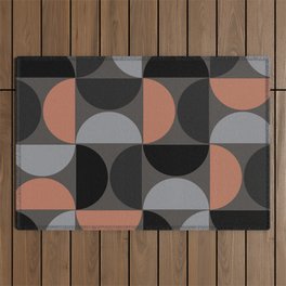 Mid century geometric pattern on grey background 4 Outdoor Rug