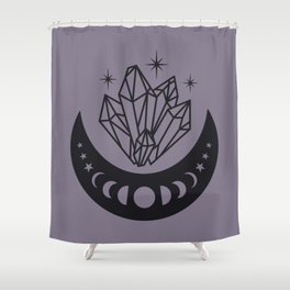  Moon Phases and Crystals Purple Boho Shower Curtain
