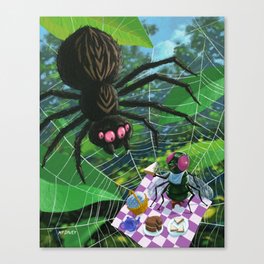  fly having picnic in spider web with big spider Canvas Print