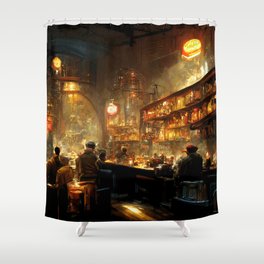 The Serious Orange Pub - Dieselpunk Bar Shower Curtain