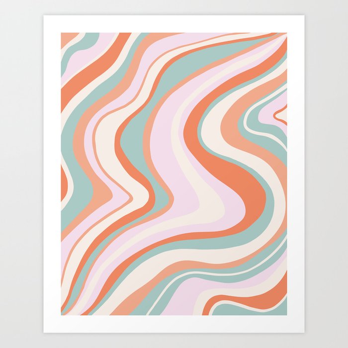 Orange, turquoise and cream marble swirls Art Print