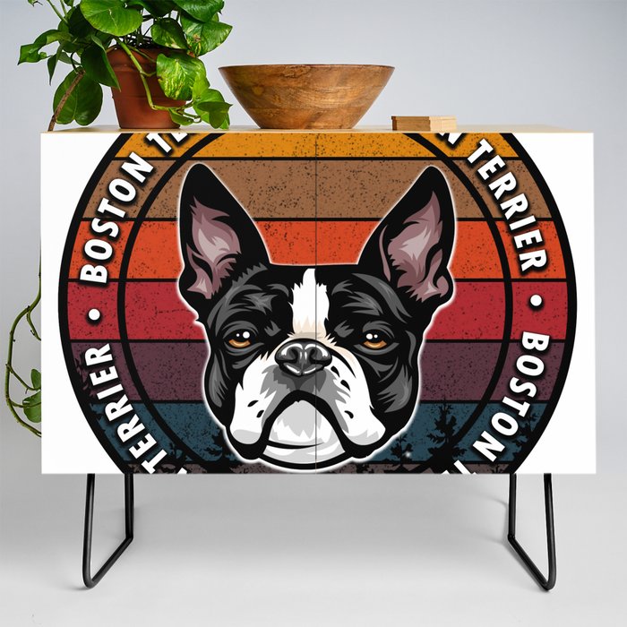 Distressed sunset retro dog face design Credenza