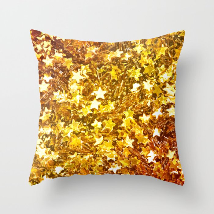 Glittering Golden Stars Throw Pillow