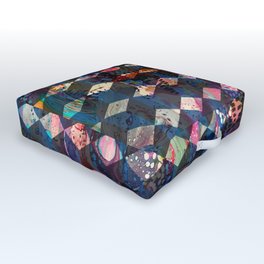 Tumbling Blocks Dark Blues Outdoor Floor Cushion | Modern, Micromacro, Quilt, Acrylic, Texture, Pattern, Graphicdesign, Colors, Diamond, Tile 