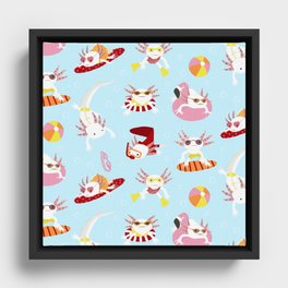 Axolotl Swim Party Framed Canvas