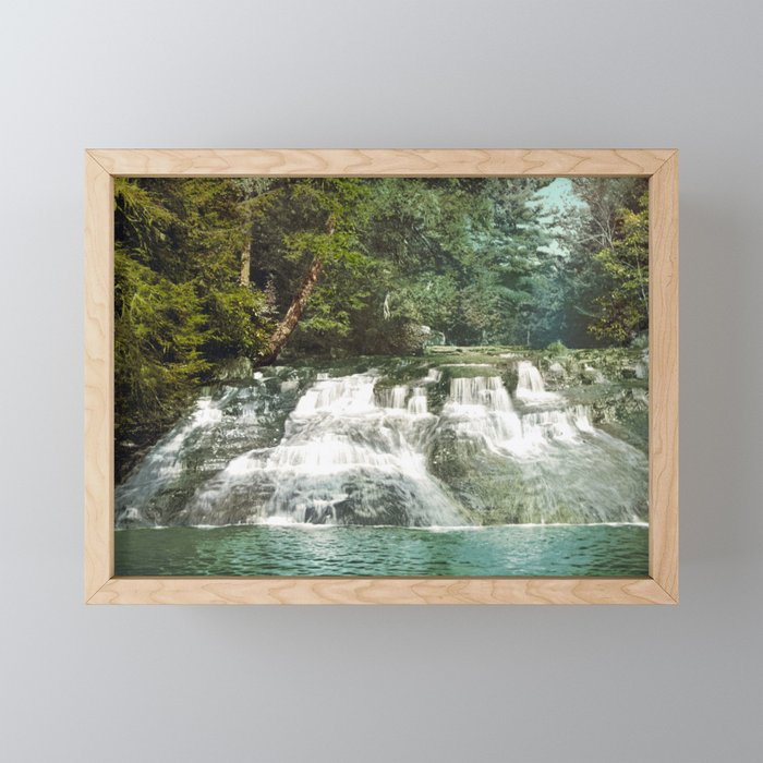 Paradise Falls - Pocono Mountains Pennsylvania - Circa 1900 Photochrom Framed Mini Art Print