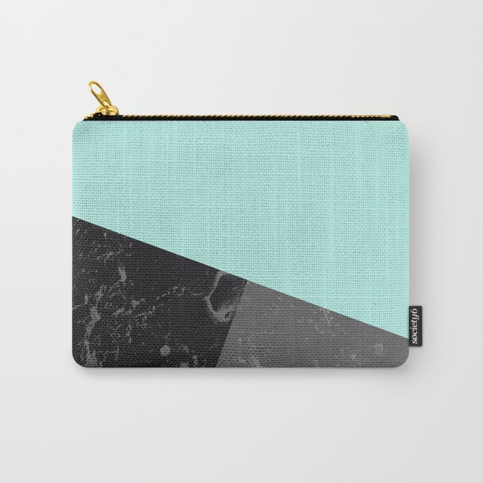 Marble Geometric Bright Mint Gray Black #6 #decor #art #society6 Carry-All Pouch