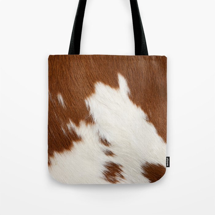 Brown and White Cowhide, Cow Skin Print Pattern Tote Bag