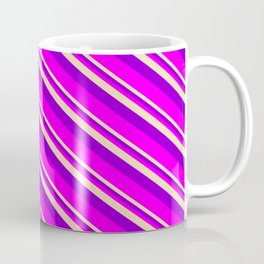 [ Thumbnail: Tan, Dark Violet & Fuchsia Colored Lines Pattern Coffee Mug ]