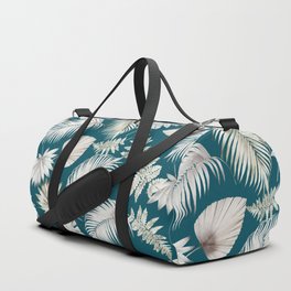 Elegant Tropical Leaves on Teal Duffle Bag
