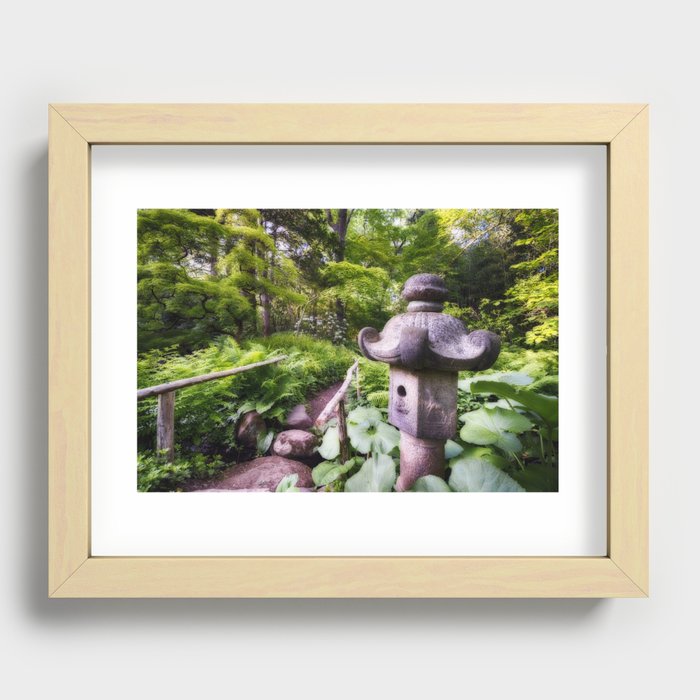 Japanese Garden Path With a Stone Lantern at Spring Recessed Framed Print