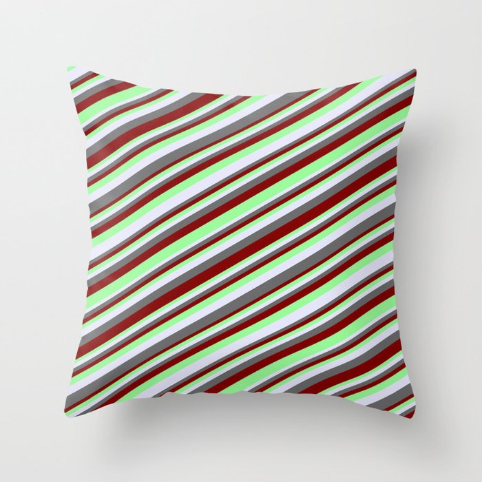Maroon, Green, Lavender, and Dim Gray Colored Lined Pattern Throw Pillow
