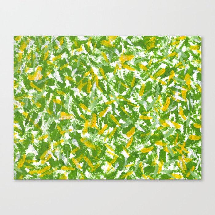 Green, Yellow and White Abstract Gouache Painting Canvas Print
