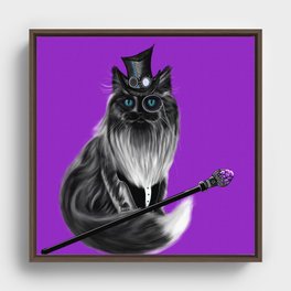 Steampunk Cat in Steampunk Hat Framed Canvas