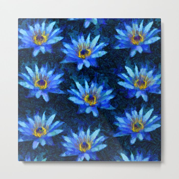 Water Lilies Blue Van Gogh Style Metal Print
