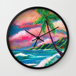 Tropical Na Pali Coast Wall Clock | Kauai, Hawaiian, Kauaiart, Hawaiiart, Coconutpalm, Hawaii, Acrylic, Tropical, Tropicalbeach, Palmtree 