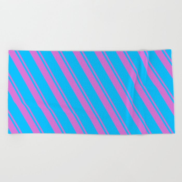 Orchid and Deep Sky Blue Colored Lines Pattern Beach Towel