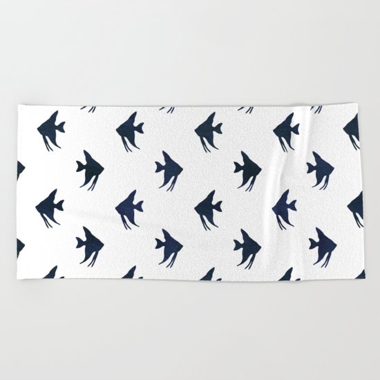 Navy blue and white maritime sea fish animal pattern on #Society6 Beach Towel