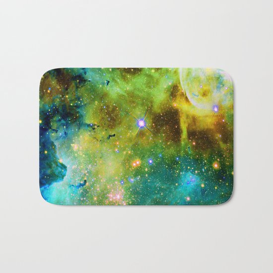 blue green space nebula Bath Mat