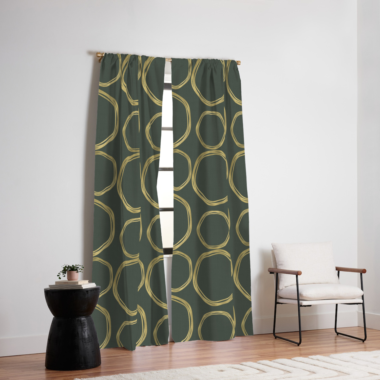 Olive Green Gold Circles Blackout Curtain By Christyne Society6