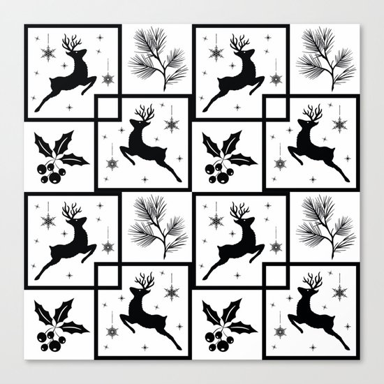 Christmas black and white pattern. Canvas Print
