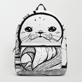 Sundae Seal Line Art Illustration Backpack | Desert, Soft, Cherry, Chocolate, Stick, Choco, Wafer, Cherries, Serve, Chips 