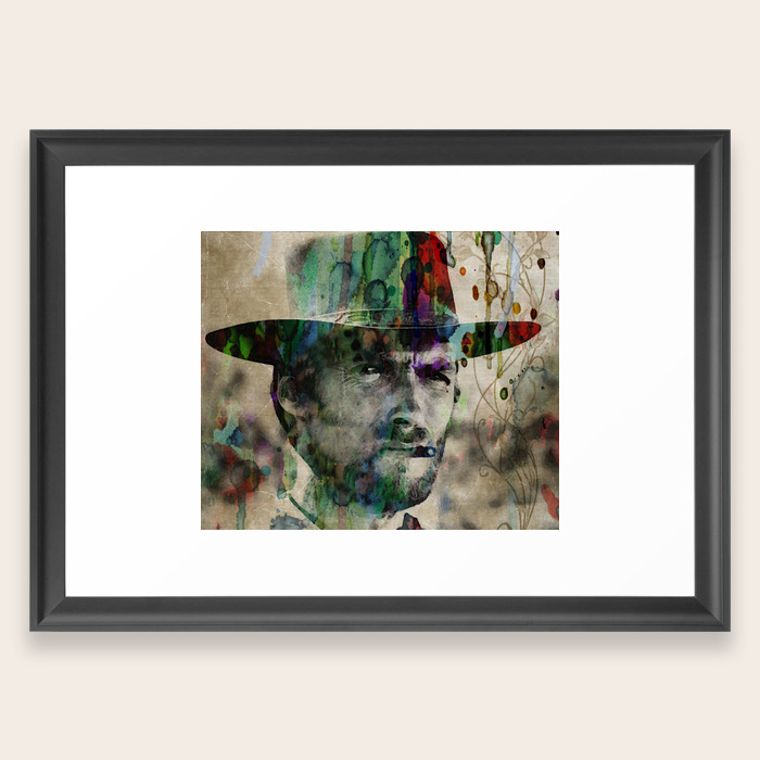 Cowboy Clint Eastwood Watercolor Painting Pop Art Color Framed Art