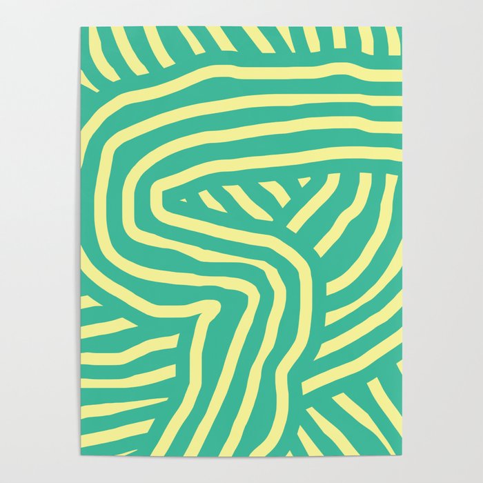 Green and yellow abstract stripe Poster